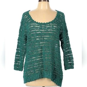 LUCKY BRAND * TEAL SCOOP NECK OPEN KNIT SWEATER SIZE MEDIUM